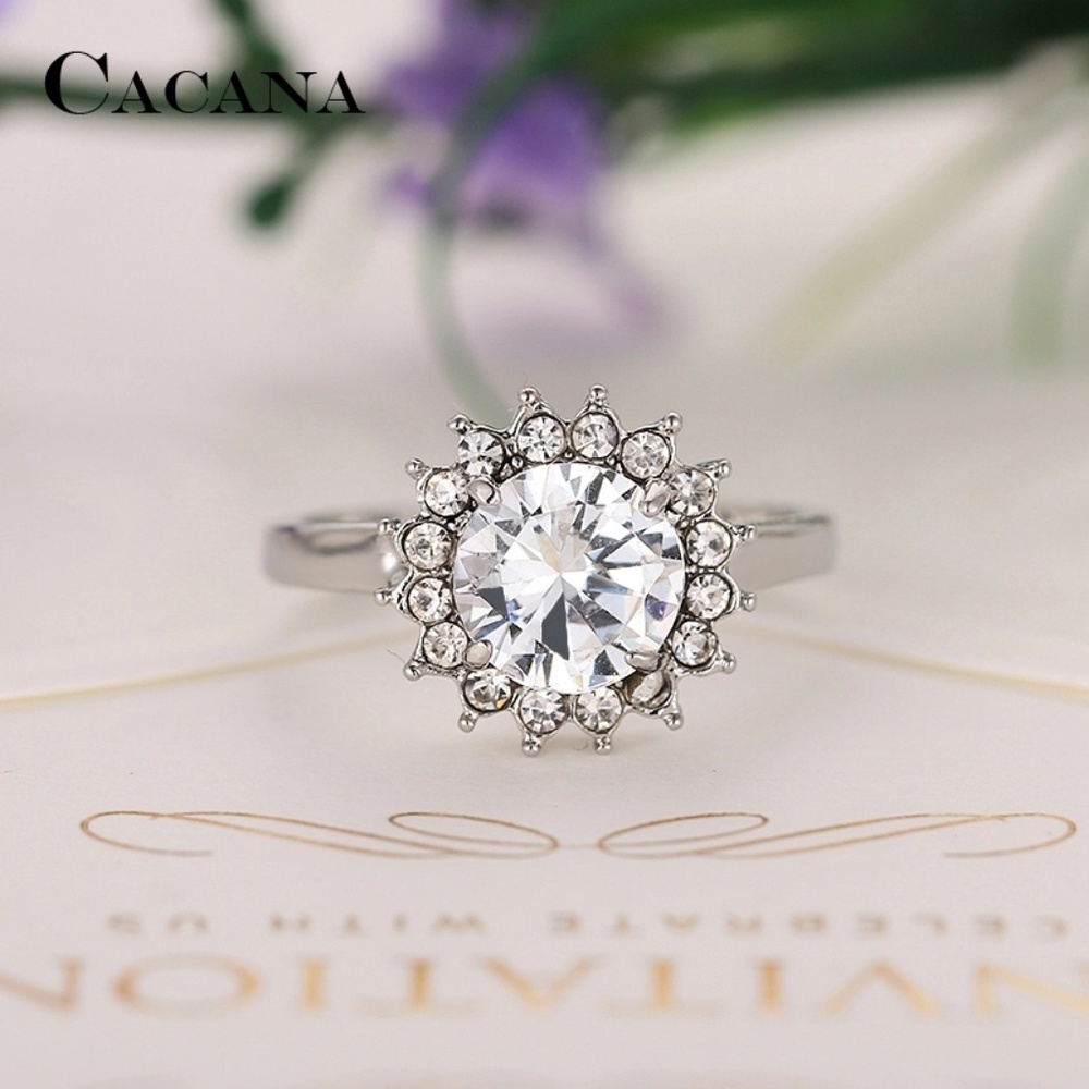 New stylish womens silver flower ring lab diamonds - Picture 5 of 6